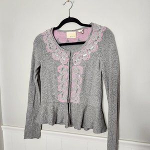 GUINEVERE Anthropologie Grey Cashmere Blend Embellished Cardigan